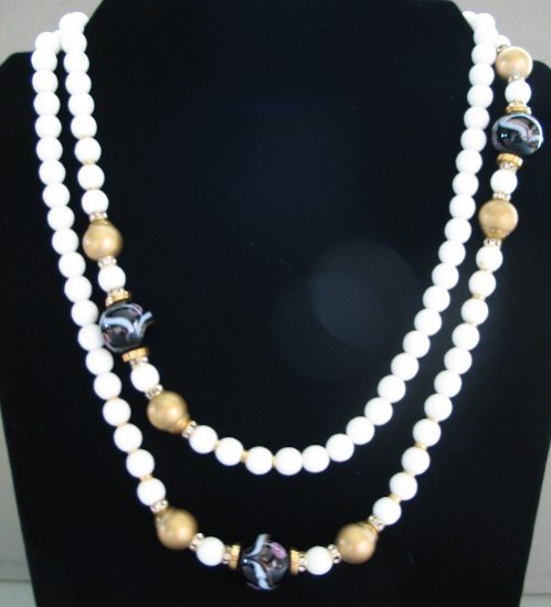 Essex White Glass Rope Necklace with Flare NEC2029
