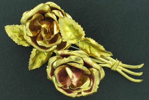 Vintage 1940s Large Goldtone Rose Brooch Bro2093
