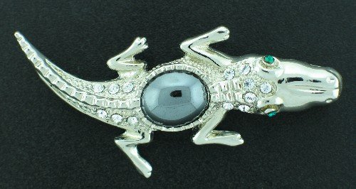 Figural Rhinestone Crocodile Unsigned Brooch BRO2031