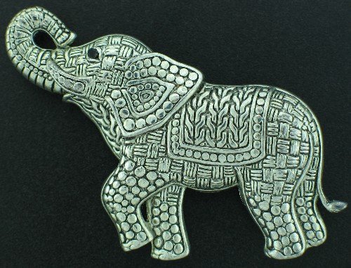 Large Silver Tone Wicker Weave Elephant Brooch BRO2125
