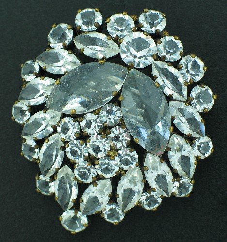 Large Japanned Style Metal and Glitzy Rhinestone Brooch BRO2070