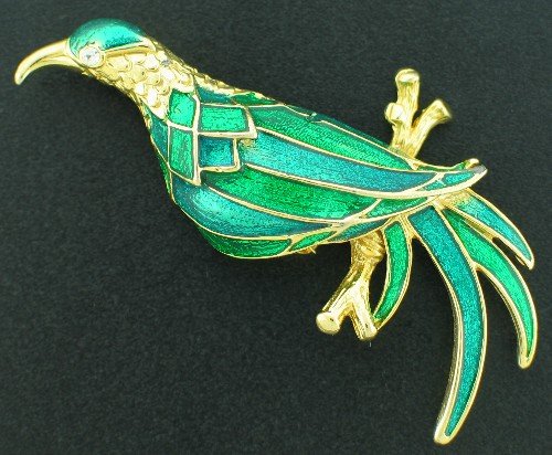 Large Green and Blue Bird Brooch Unsigned BRO2036
