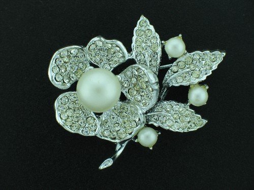 Goldette Faux Pearl and Rhinestone Brooch BRO2095