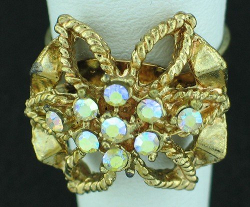 Retro 1960s Rhinestone Bow Design Ring Rin2005