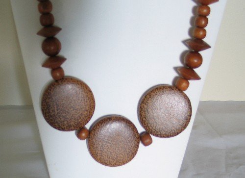 Large Wood Beaded Necklace with Leopard Style Spots
