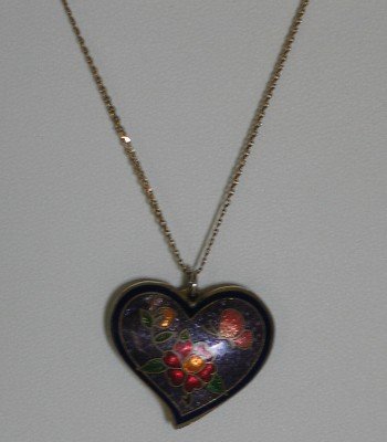 Cloisenne Heart Pendant with 10 K Chain