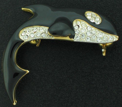 Killer Whale with Rhinestone Accents Brooch Bro2058