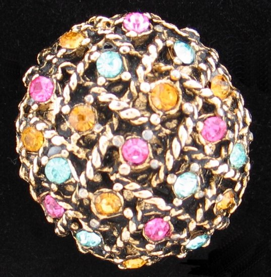 Vintage Gold Tone Basket Weave with Rhinestone Pin Bro2122