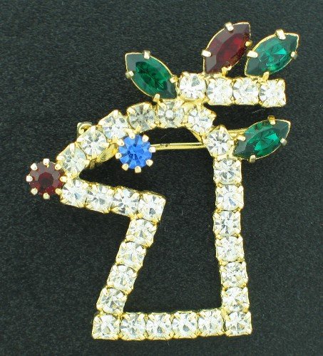 Glittery Rhinestone Rudolph the Red Nosed Reindeer Brooch Bro2092