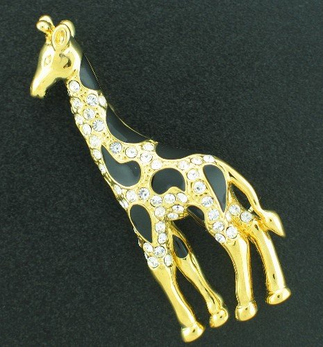 Rhinestone and Gold Tone Giraffe Pin Bro2052