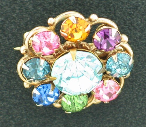 Fabulous Round Multi Colored Rhinestone Brooch Bro2112