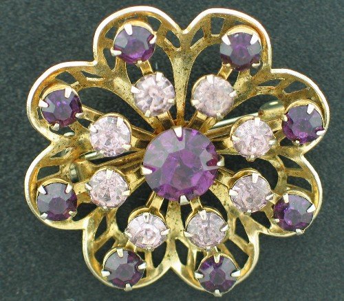 Two Tone Purple Rhinestone Ruffle Brooch Bro2103