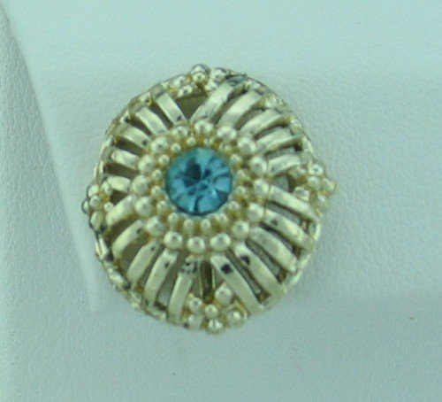 Blue Rhinestone Gold Tone Earrings Ear2038