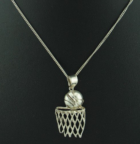 Silver 925 Chain with 925 Silver Basketball and Hoop Pendant Nec1024bc