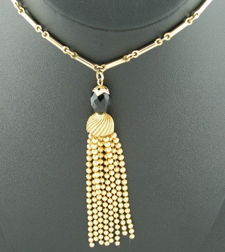 Sautoir Black Jet and Gold Tone Necklace Nec2017