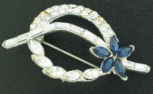 Sapphire Blue and Clear Rhinestone Brooch Bro2067