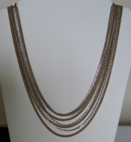 Crown Trifari Silver and Gold Tone Multi Chain Necklace nec1092