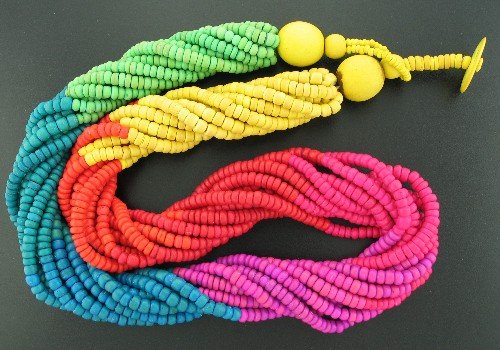 Rainbow of Color Wooden Bead Torsade Necklace Nec2042