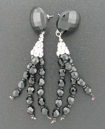 French Jet and Rhinestone Dangle Earrings Ear2025