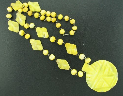 Aztec Design Yellow Glass Beaded Necklace Nec2041