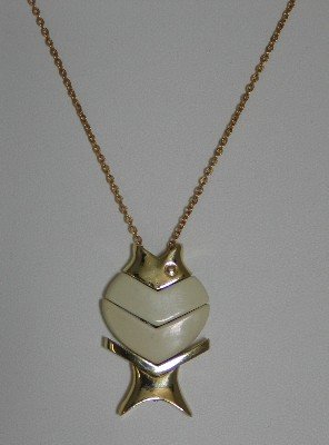 White and Gold Tone Sectional Fish Necklace Nec2094