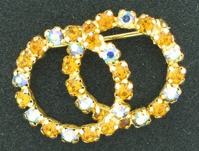 Amber and Aurora Borealis Double Circle Brooch Bro2123