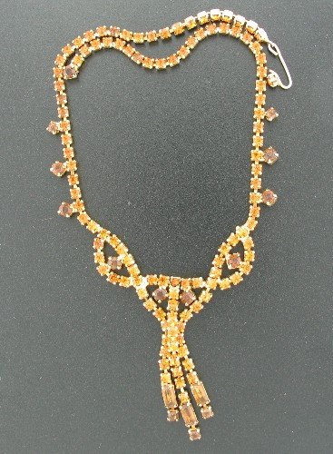Two Tone Amber Round and Baguette Rhinestone Necklace Nec2095