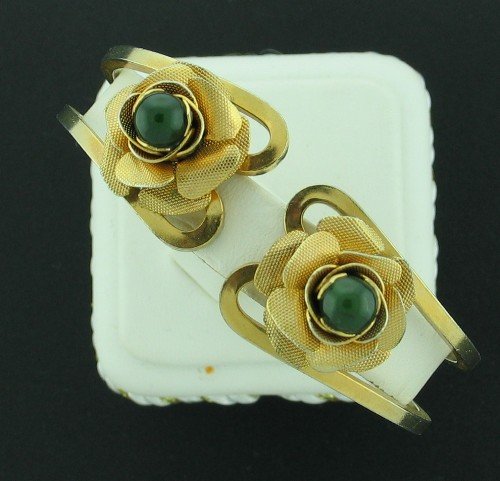 Vintage Clamper Bracelet with Roses and Faux Jade Bra2013