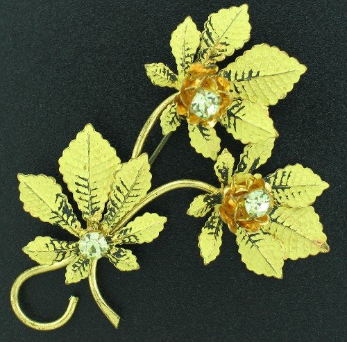 Vintage Rhinestone Maple Leaf Brooch Bro2047