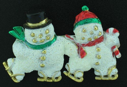 Signed AJC Skating Snowmen Brooch Bro2054