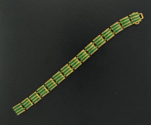 Vintage Gold Tone and Dark Green Link Design Bracelet Bra2016