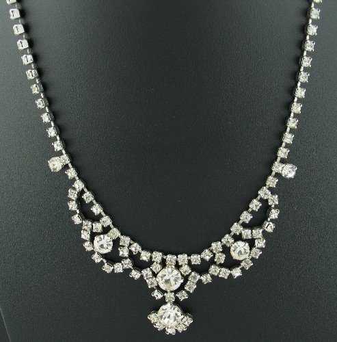 Vintage Clear Prong Set Rhinestone Necklace Nec2080