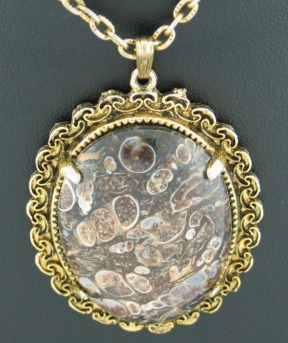 Beautiful Brown Toned Stone Pendant Necklace with Gold Tone Chain Nec1012