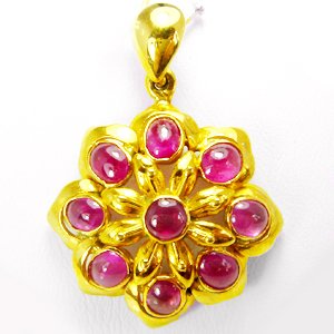 18K Yellow Gold Pendant with Natural Pink Red Ruby