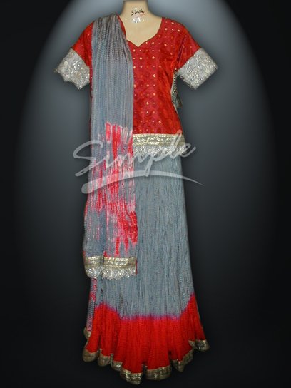 Grey red crushed Lehnga 044