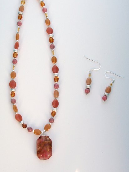 Golden Cherry Fire Necklace and Earring Set