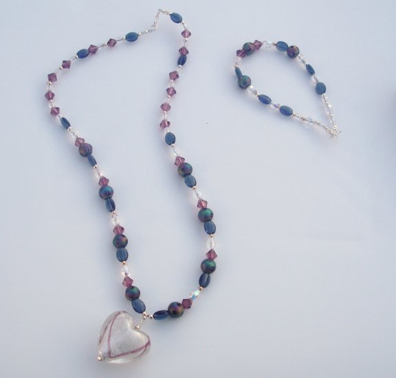 Snowy Heart Necklace and Bracelet