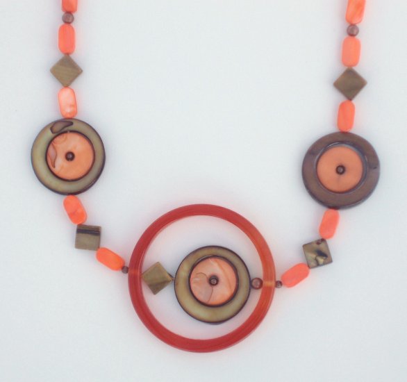 Mother of Pearl Abstract Necklace in Orange and Brown