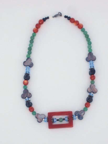 Hodge Podge Necklace of Adventurine, Agate, Mother of pearl Multi colored