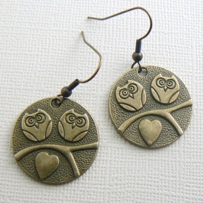 Hoo Loves You' Round Owl Earrings - Brass