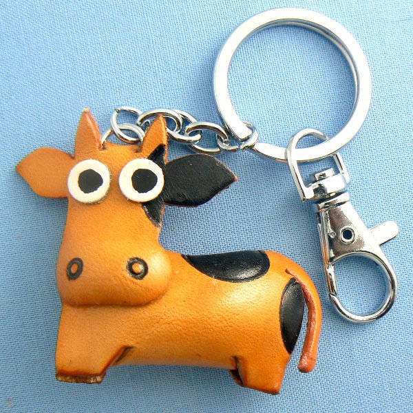 Standing Cow Leather Key Chain Keychain Ring
