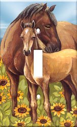 Horses In Sunflowers Single Switchplate Cover New Handcrafted USA