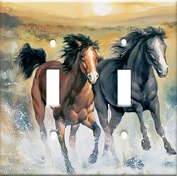 Horses In Surf Double Switchplate New Handcrafted USA