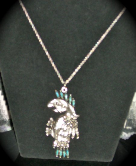 Silver & Turquoise Myan Parrot on .925 silver rope chain