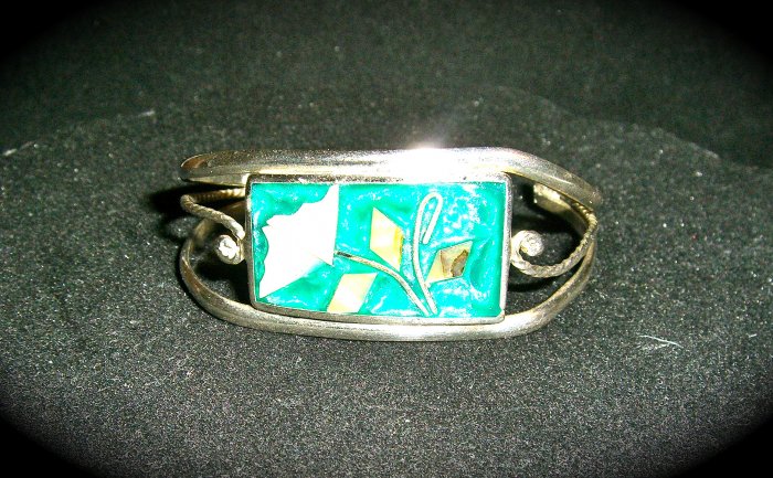 Vintage Alpaca Half cuff shell Bracelet