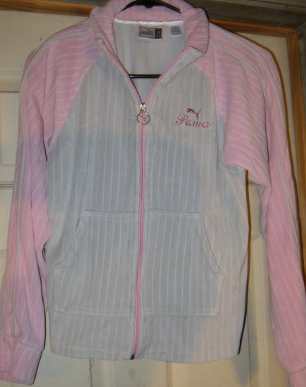 Womens Puma Gray & Pink Velour zipup warm up jacket XL