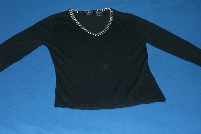 Blass Port By Bill Blass Womens Black V-Neck Sweater