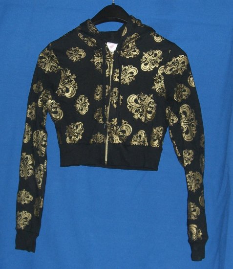 Blue Chic Juniors MidRiff Hooded Zip-up Fleur-De-Lis