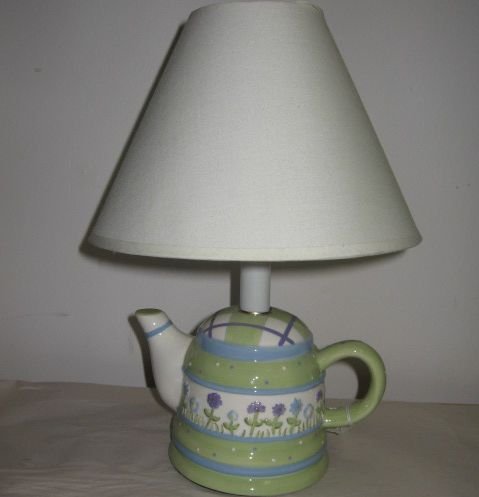 Spring Flowers Green Purple White Porcelain Teapot Lamp