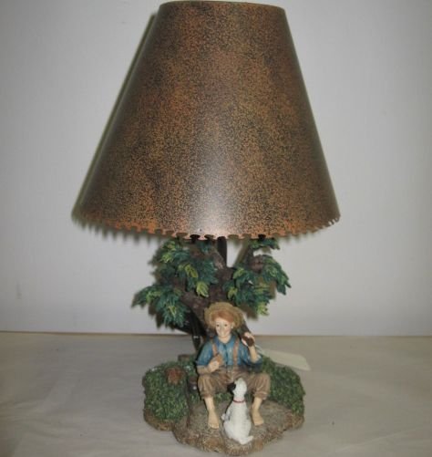 Little Boy & Dog Under Tree Lamp Base Metal Shade